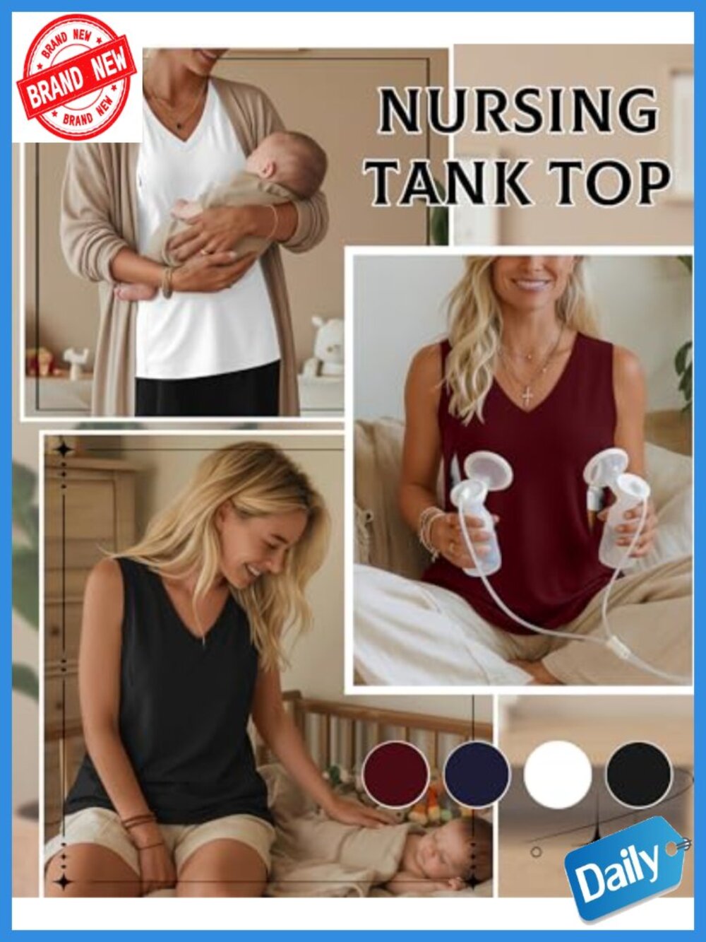 Women's Nursing Tank Tops 4 Pack, Breastfeeding Shirts with Hidden Zipper, - Picture 3 of 6